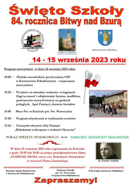 Plakat Święto Szkoły 84 rocznica Bitwy nad Bzurą